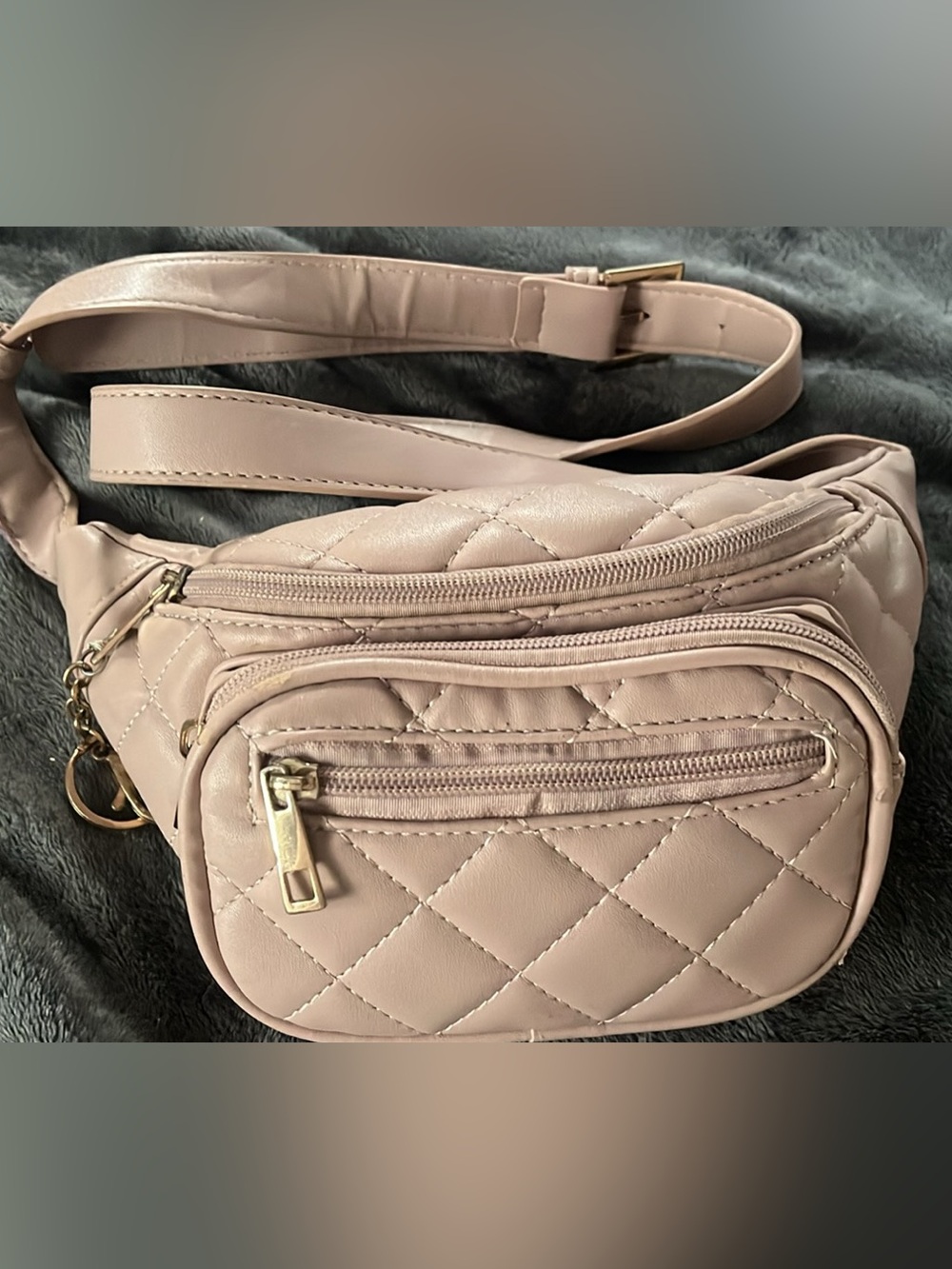Quilted Blush Pink Women's Crossbody Belt Bag with Gold Hardware